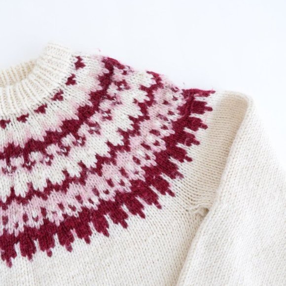 Cream Chunky Oversized  Knit Cowichan Fair Isle Icelandic Fisherman Cabincore - Picture 9 of 10